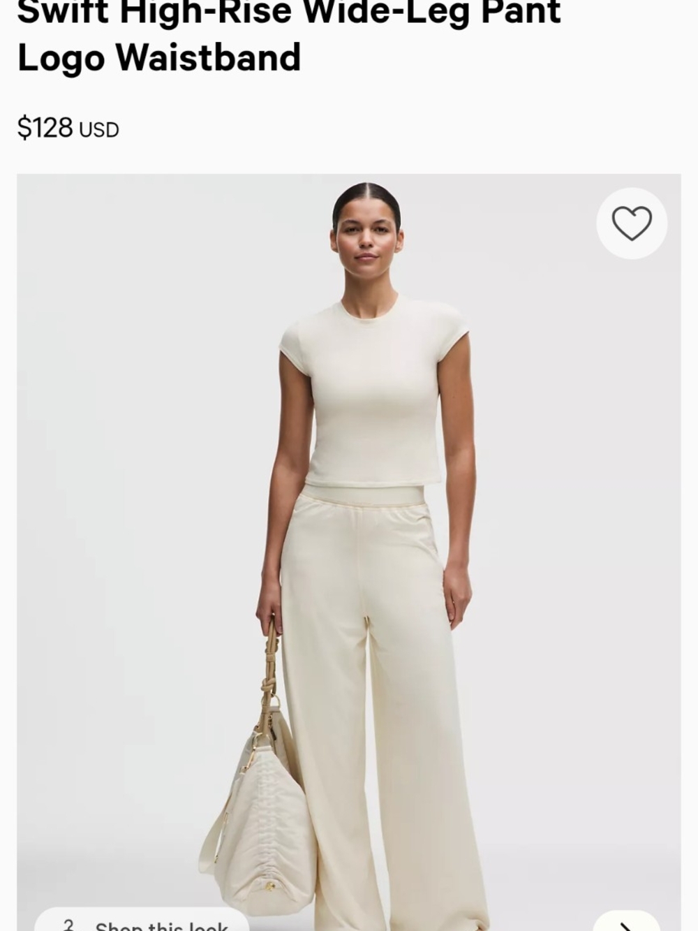 lululemon athletica Cream Elastic-Waist Wide-Leg Pants Size 10 And 12